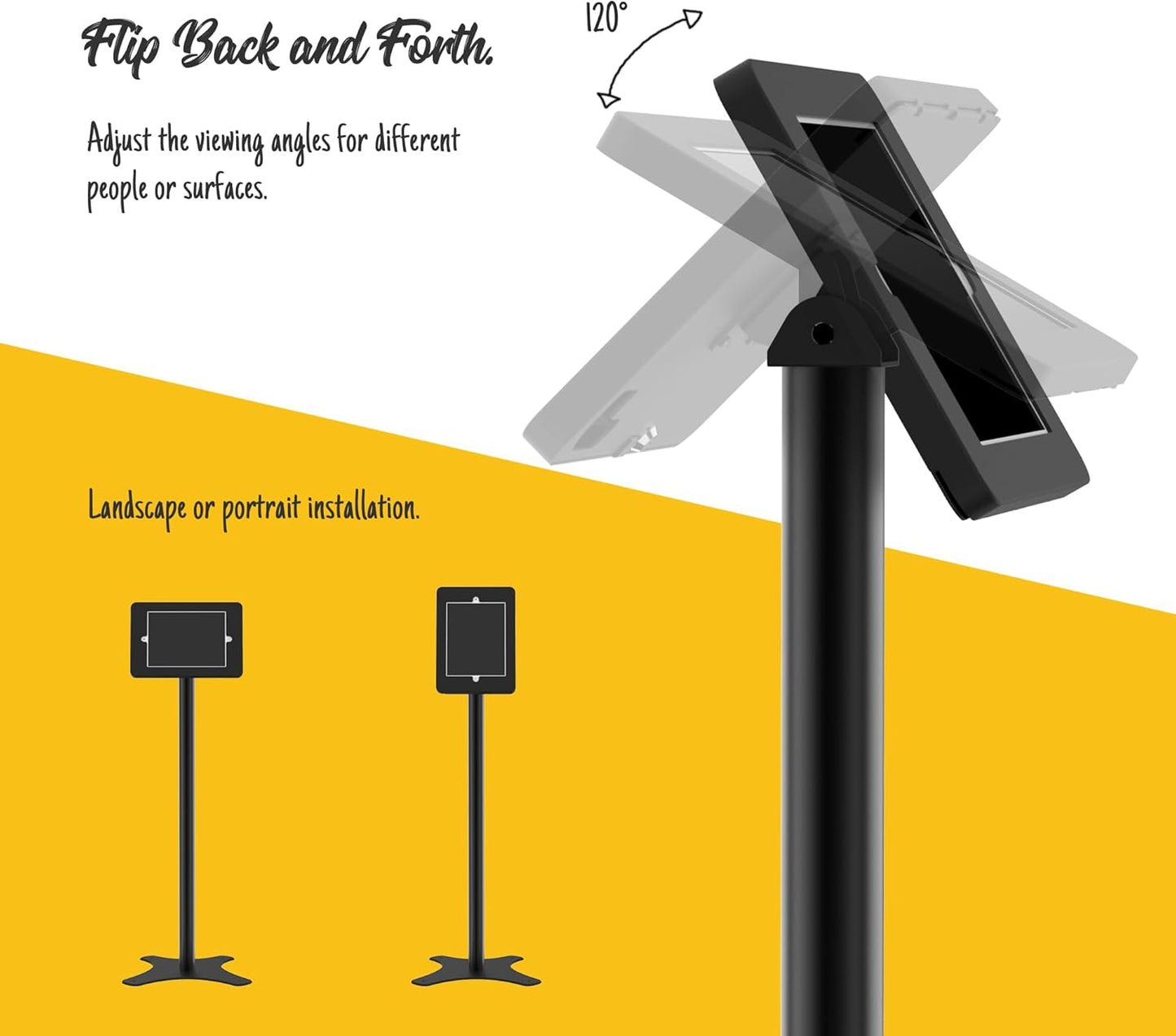 Tablet Floor Stand Compatible with 10.2" iPad 7 8 9, Rotate Lockable Metal Tablet Enclosure+Aluminum Pole+Metal Base - BSF302BT