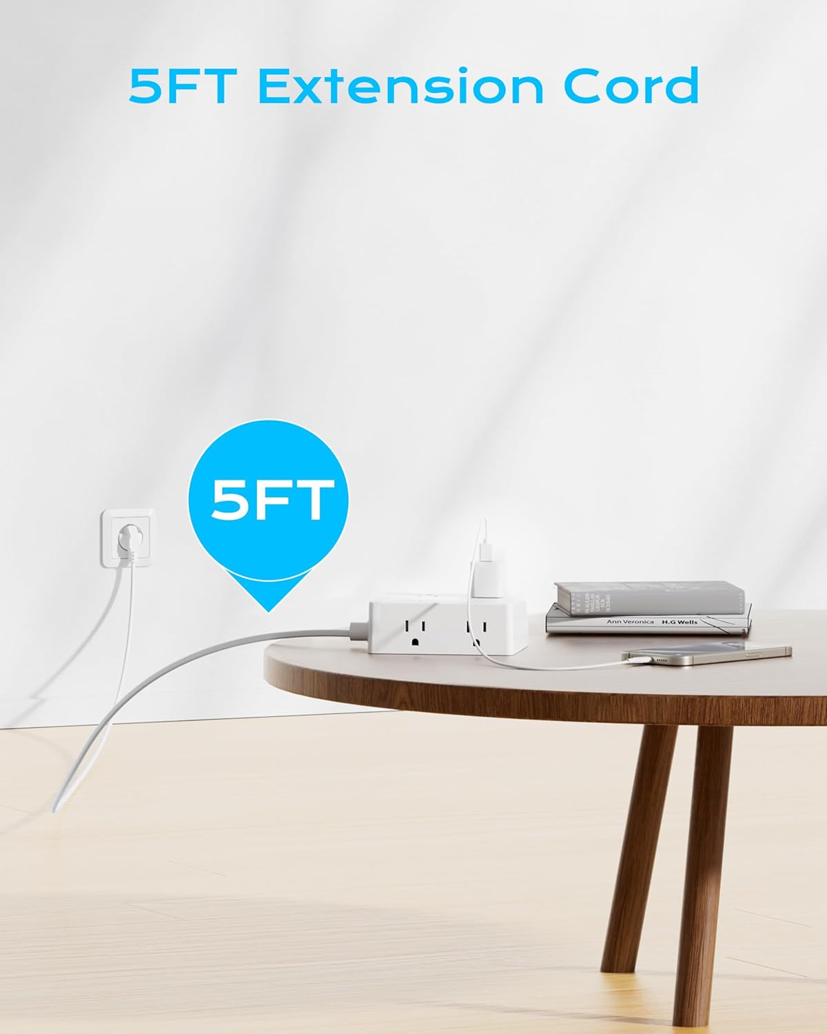 European Travel Plug Adapter, Olcorife US to Europe Type E/F Plug Adapter, International Power Strip with 8 Outlets and 4 USB(1 USB-C), 5 FT Cord for Germany France Iceland Spain