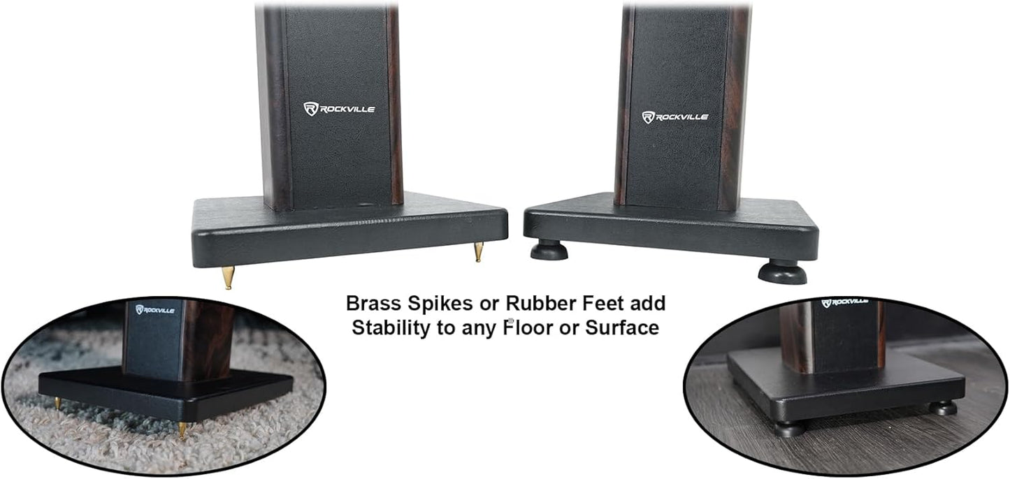 Rockville RHTSD 36" Bookshelf Speaker Stands, Dark Wood Grain, Dual Top Plates, Sand-Fillable Design, 60 lbs Capacity, for Home Theater and Studio Audio