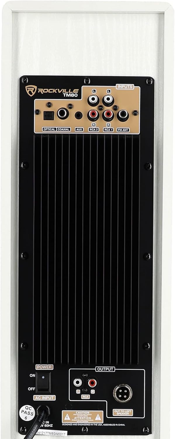 Rockville TM80W Powered Home Theater Tower Speaker System, White, 800W, 8" Subwoofers, Bluetooth, USB/SD Playback, FM Radio, Remote Control, Karaoke Ready, Perfect for Home Entertainment