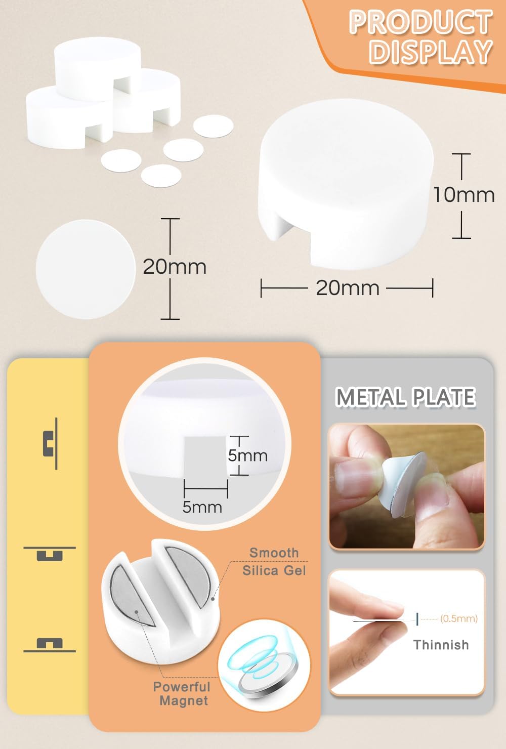 Maveek 5 Sets Magnetic Cable Management Clips with Discs, Adhesive Cable Holder Electrical Wire Clips Cord Organizer for Desktop Wall Kitchen USB LAN Type-c (White)