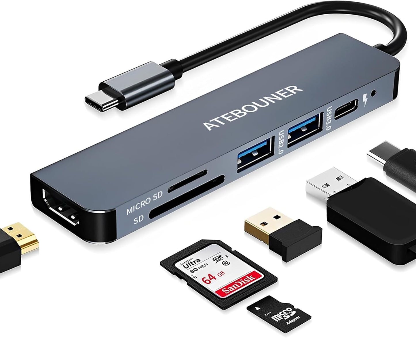 MacBook USB-C Hub Adapter - Multiport Docking Station With HDMI for MacBook Pro and Thunderbolt Devices