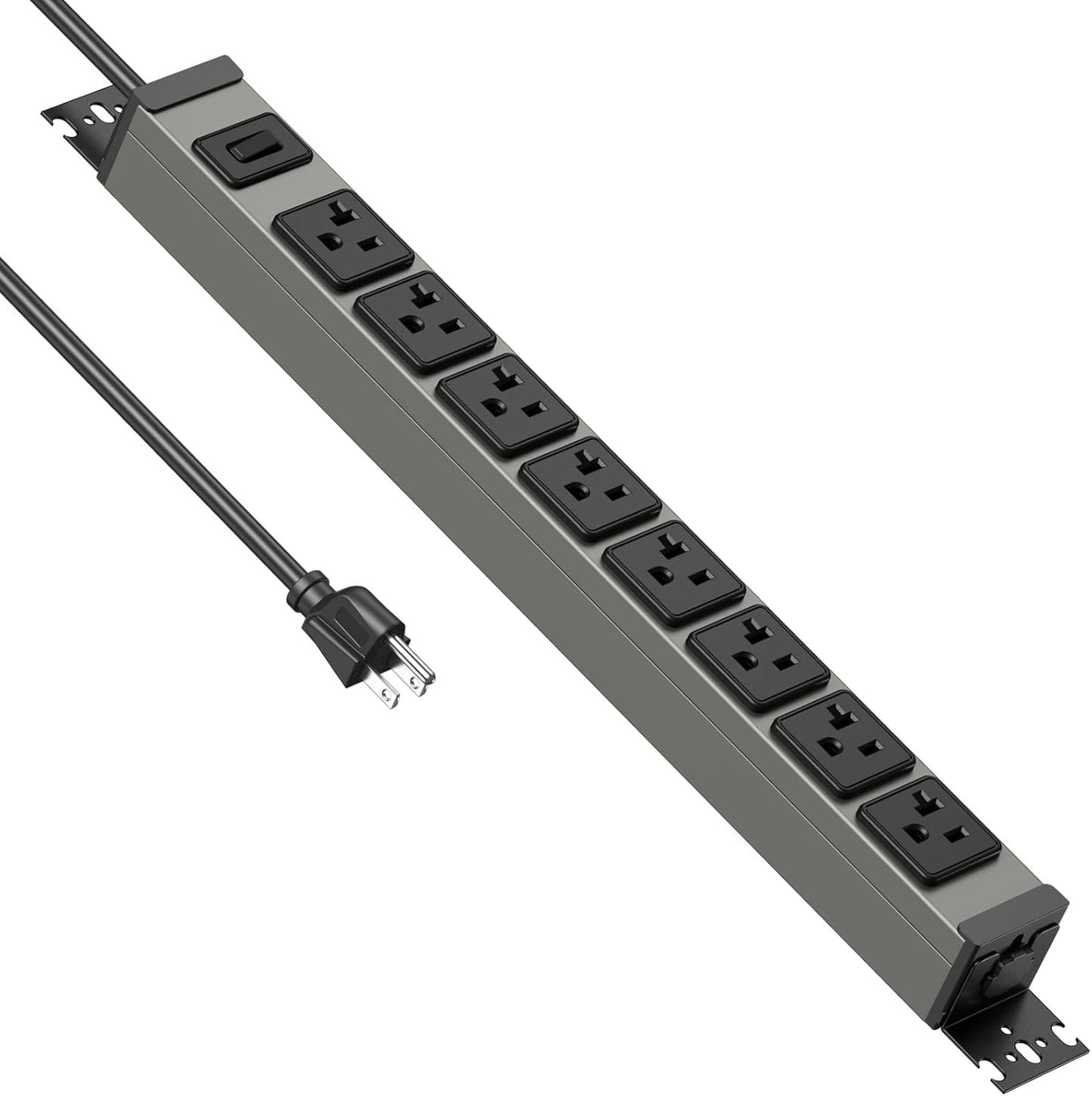 JUNNUJ Heavy Duty Power Strip Wall Mount,Magnetic Power Strip,20 Amp Surge Protector 1200J Metal 8 Outlet Under Desk,Garage Mountable Power Bar Table Socket Industrial Outlets 6-20R T-Slot,6FT 12AWG