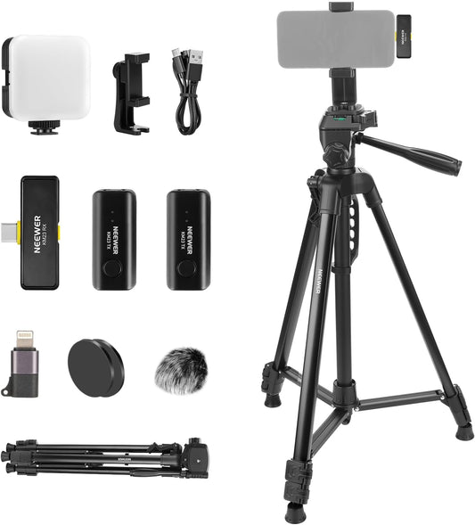 NEEWER Basics PA056 Vlogging Kit for iPhone Android Phone for YouTube TikTok Streaming Filmmaking Video Recording, Tripod + Microphone + LED Fill Light, Youtuber Starter Content Creator Essentials