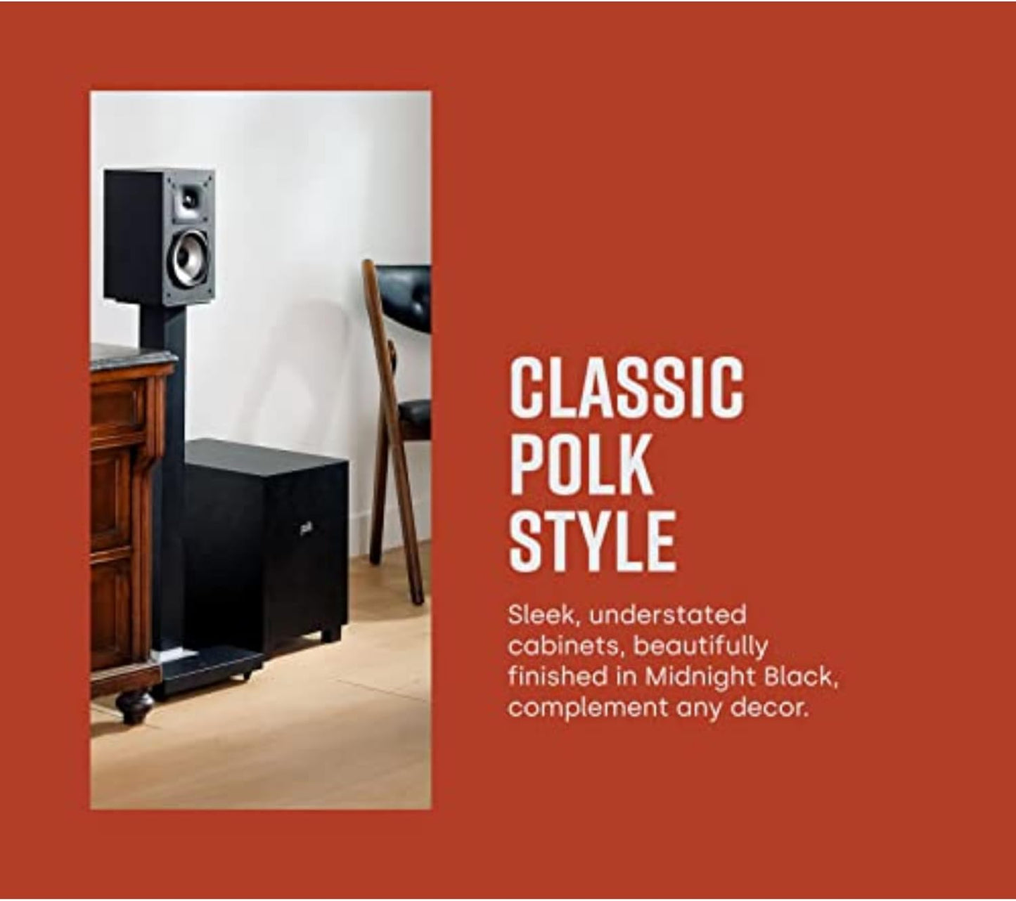 Polk Monitor XT10 Home Subwoofer, 10" Deep Bass Woofer, 100W Class D Amplification, Dolby Atmos, Auro 3D & DTS:X Compatible, Black