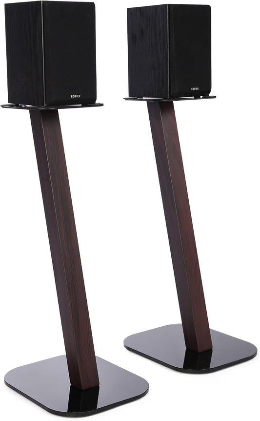 EXIMUS One Pair Fixed Height Universal Speaker Floor Stands - Espresso - 610 Series