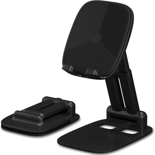 DEERLAMN Cell Phone Stand for Desk, Height Adjustable Cell Phone Holder Portable Desktop Stand, Travel Home Office Desk Accessories Compatible with iPhone 16/15/14/13/12/11 All Smartphone - Black