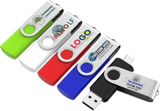 Customizable 128GB Flash Drive 10 Pack, ABLAZE Dual USB 2.0+ Type C Thumb Drives with Logo Personalized USB Memory Sticks (Mixed Colors)