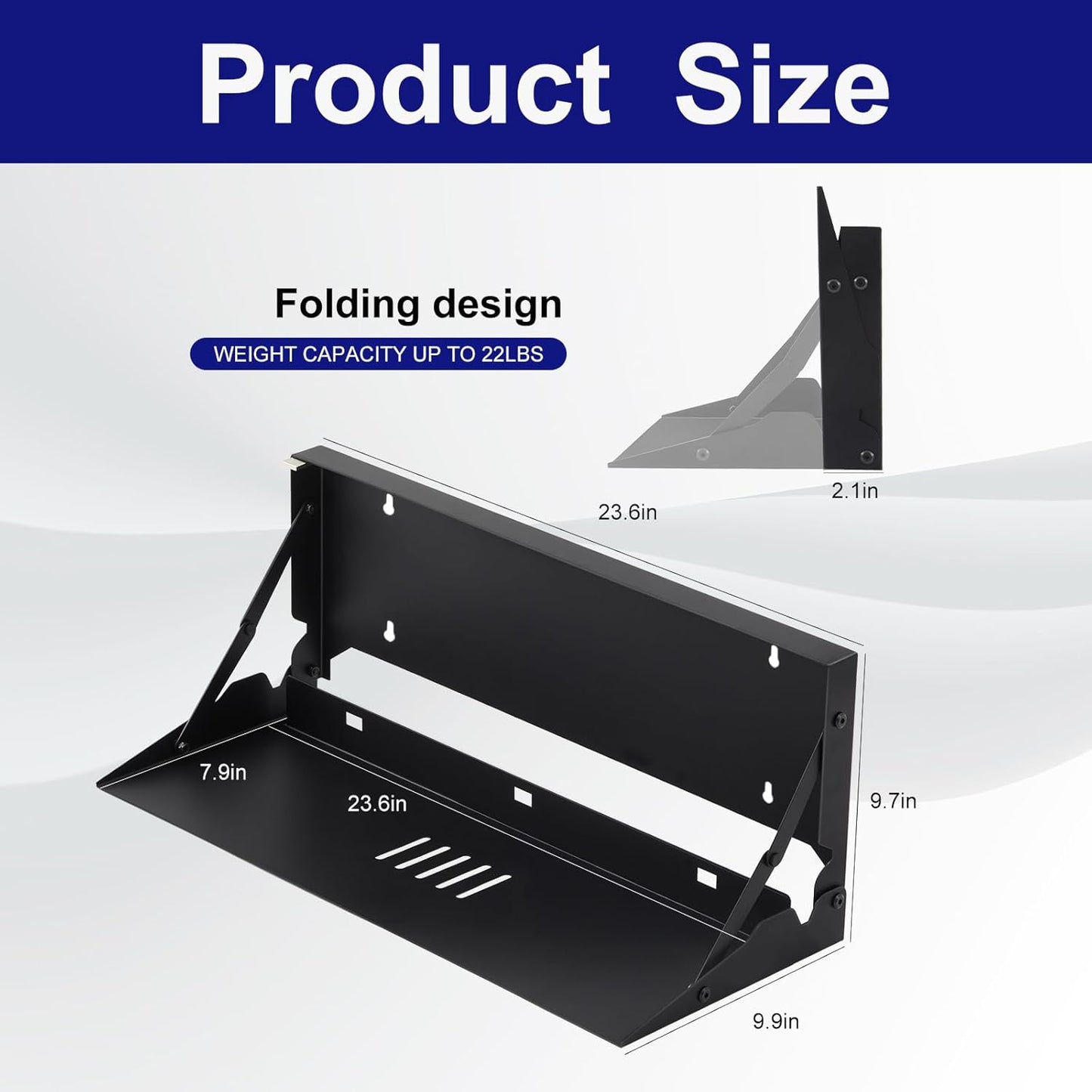 1 Pcs 24 Inch Keyboard Wall Mount Foldable Fits Standard Computer Keyboard Mouse Stand Tray Organizer for Small Offices Apartments, Easy Installation with 4 Screws (Black)