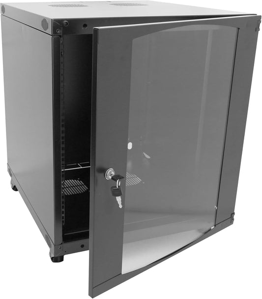 12U Server Cabinet Wall Mount Rack Enclosure with Caster Wheels 2 Server Fans Locking Glass Door Removable Side Panels 19" Network Cabinet 15-18.5" Installation Depth Heavy-Duty Frame (27INCH, 12U)