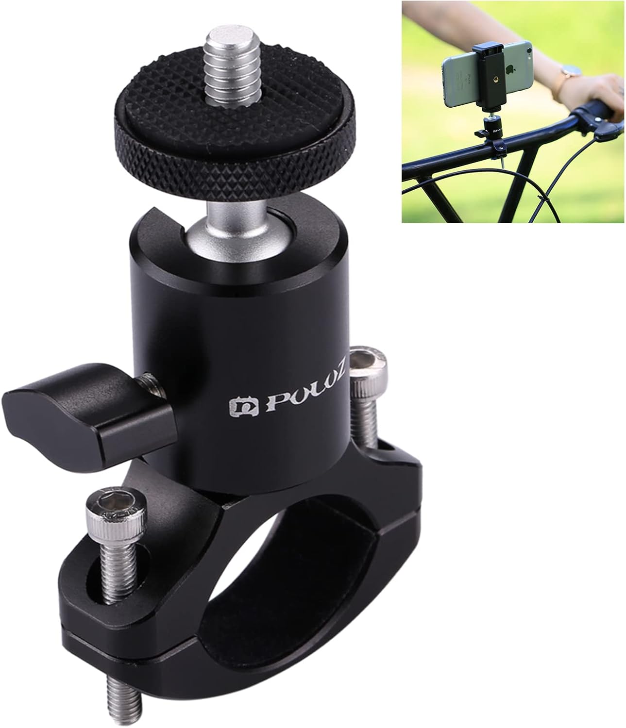PULUZ Camera Handlebar Mount for Gopro Bike Motorcycle Mount, Aluminum Bicycle Camera Adapter Mount Holder for GoPro Hero 12/11/10/9/8/7 All Model/DJI OSMO Action Camera Accessories