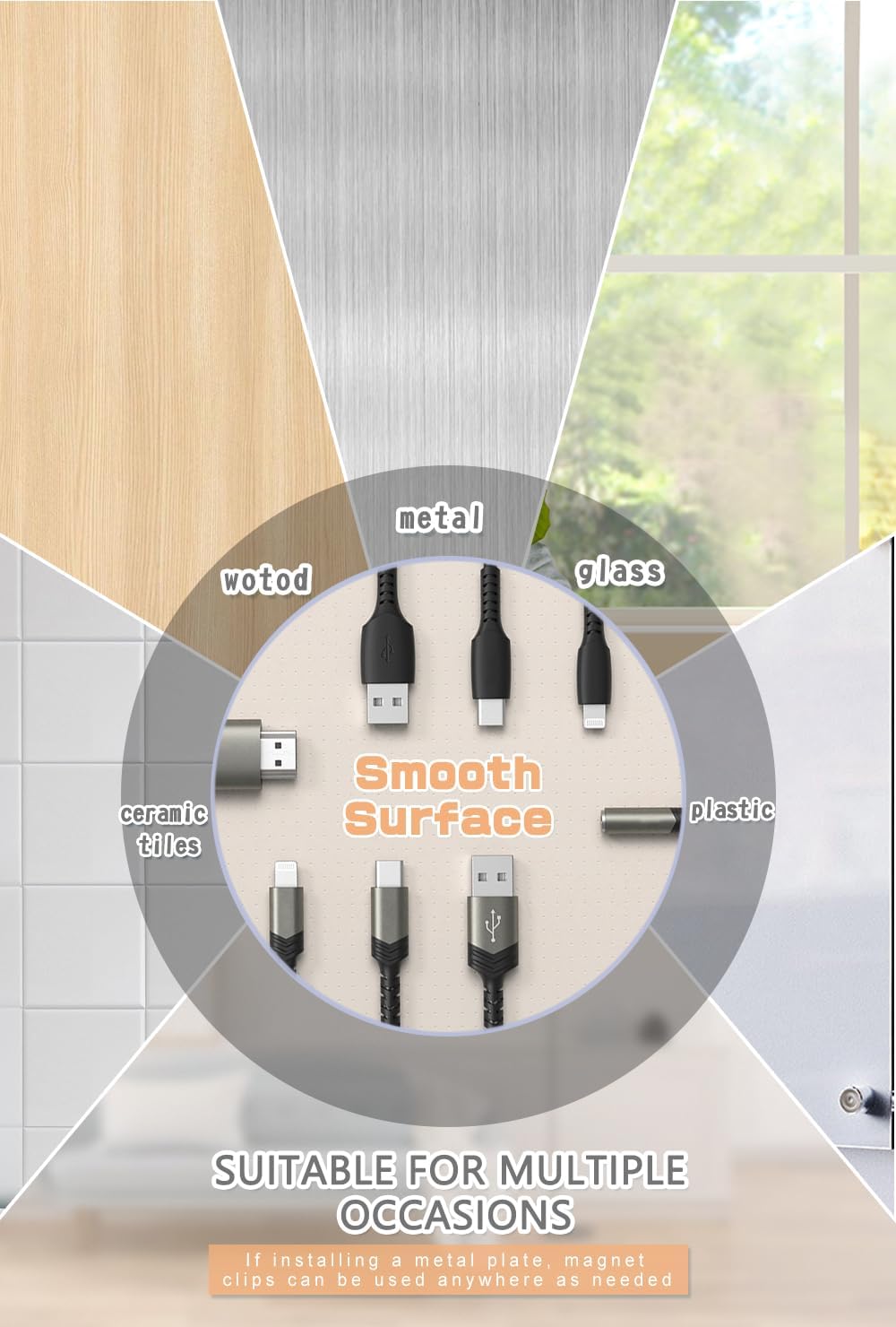 Maveek 5 Sets Magnetic Cable Management Clips with Discs, Adhesive Cable Holder Electrical Wire Clips Cord Organizer for Desktop Wall Kitchen USB LAN Type-c (White)