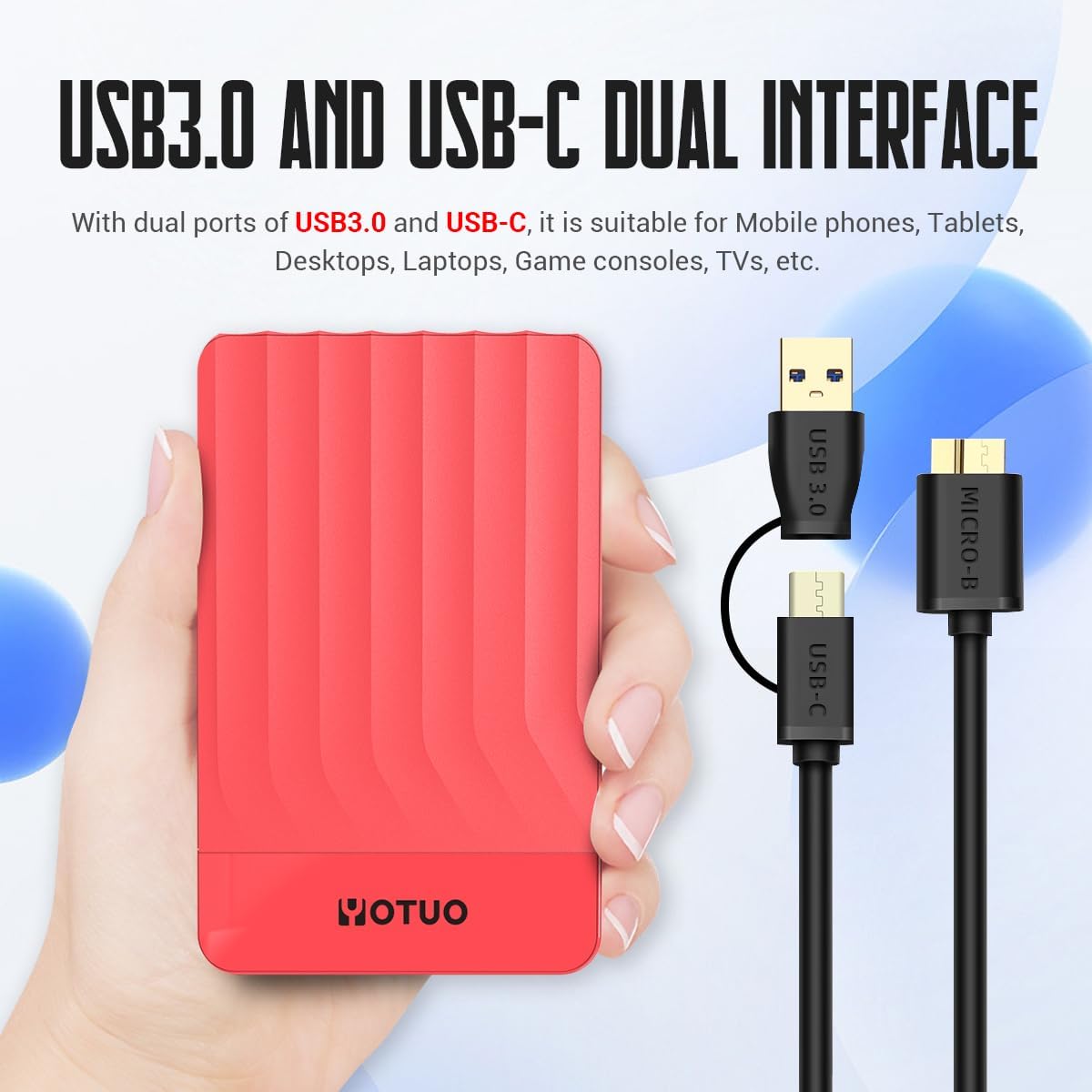 Portable External Hard Drive Storage Expansion Mobile HDD USB 3.0 for PC, Mac, Desktop, Laptop, PS4, PS5, Xbox One X/S, Xbox 360, Xbox Series X/S, Office & Game (Red, 500GB)