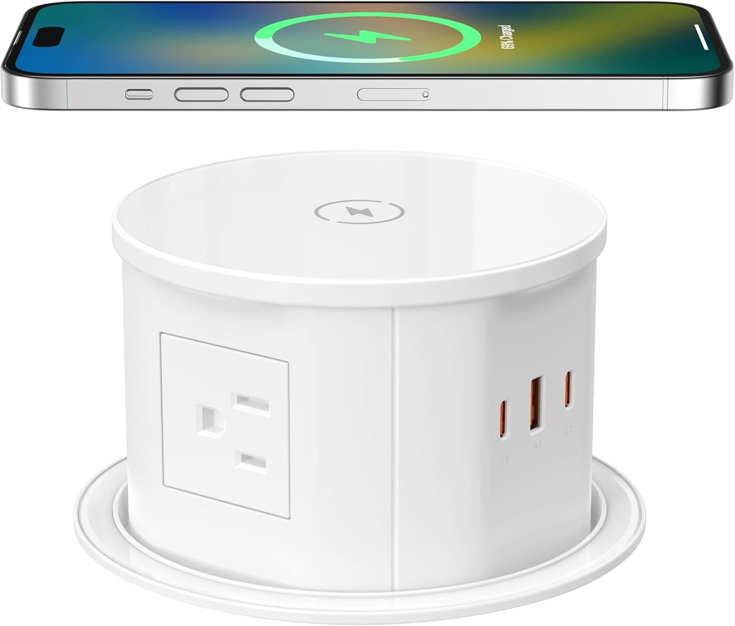 Pop up Outlet for Countertop with Wireless Charger,45W USB C Port, 4.7'' Diameter Round Pop Up Counter Outlet with AC Outlets,USB Ports,Hidden Outlet,Pop Out Outlet