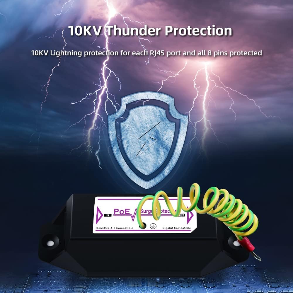 Gigabit PoE+ Ethernet Surge Protector 10KV Lightning Suppressor LAN Network CAT5/CAT6 Thunder Arrestor 10/100/1000 Mbps