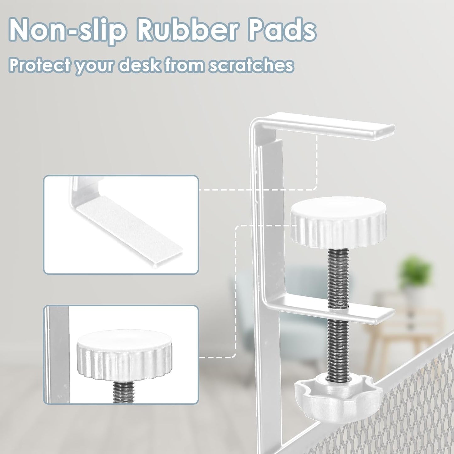 Cable Management, 25'' Cable Management Under Desk No Drill, Metal Cord Organizer with Clamp for Standing Desk, Cable Organizer for Home Office, White