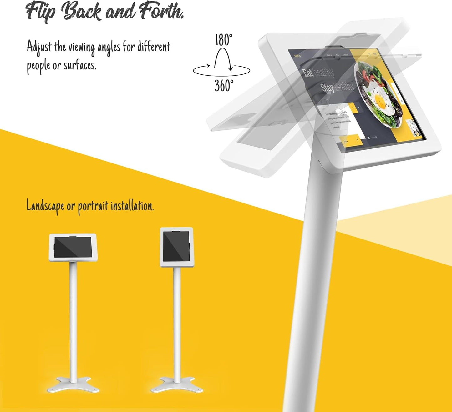 Tablet Kiosk Floor Stand, All Metal Rotate Lockable - Compatible with 10.9" iPad 10th, Pro 11" 1 2 3 4, Air 4 5, Air 11", iPad 11"(A16) - BSF301WA