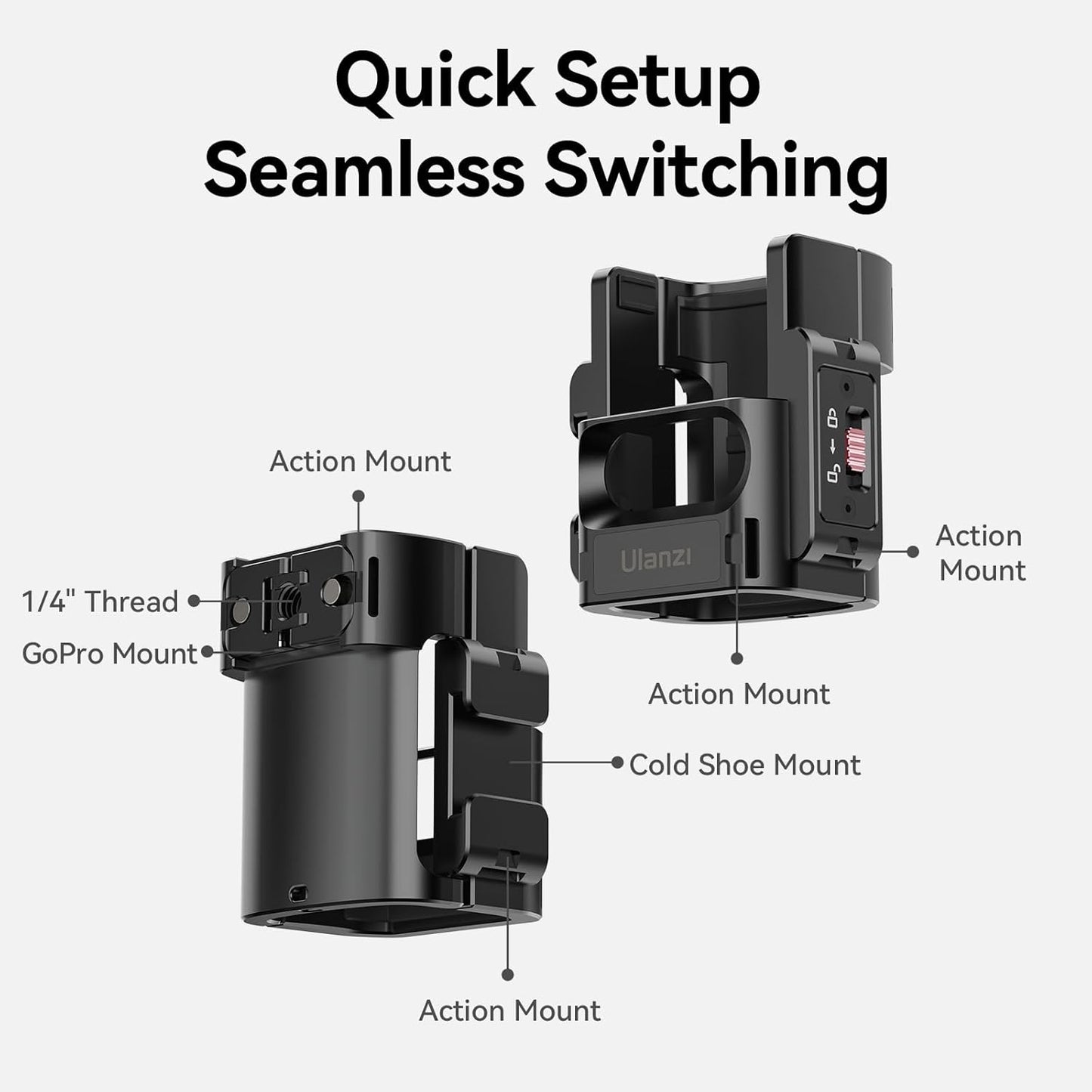 ULANZI PK-06 Expansion Adapter Accessories for DJI Osmo Pocket 3 - Aluminum Protective Cage Metal Bracket Mount with 1/4 Screw Holes/Gopro Adapter/Cold Shoe/Osmo Action Quick-Release