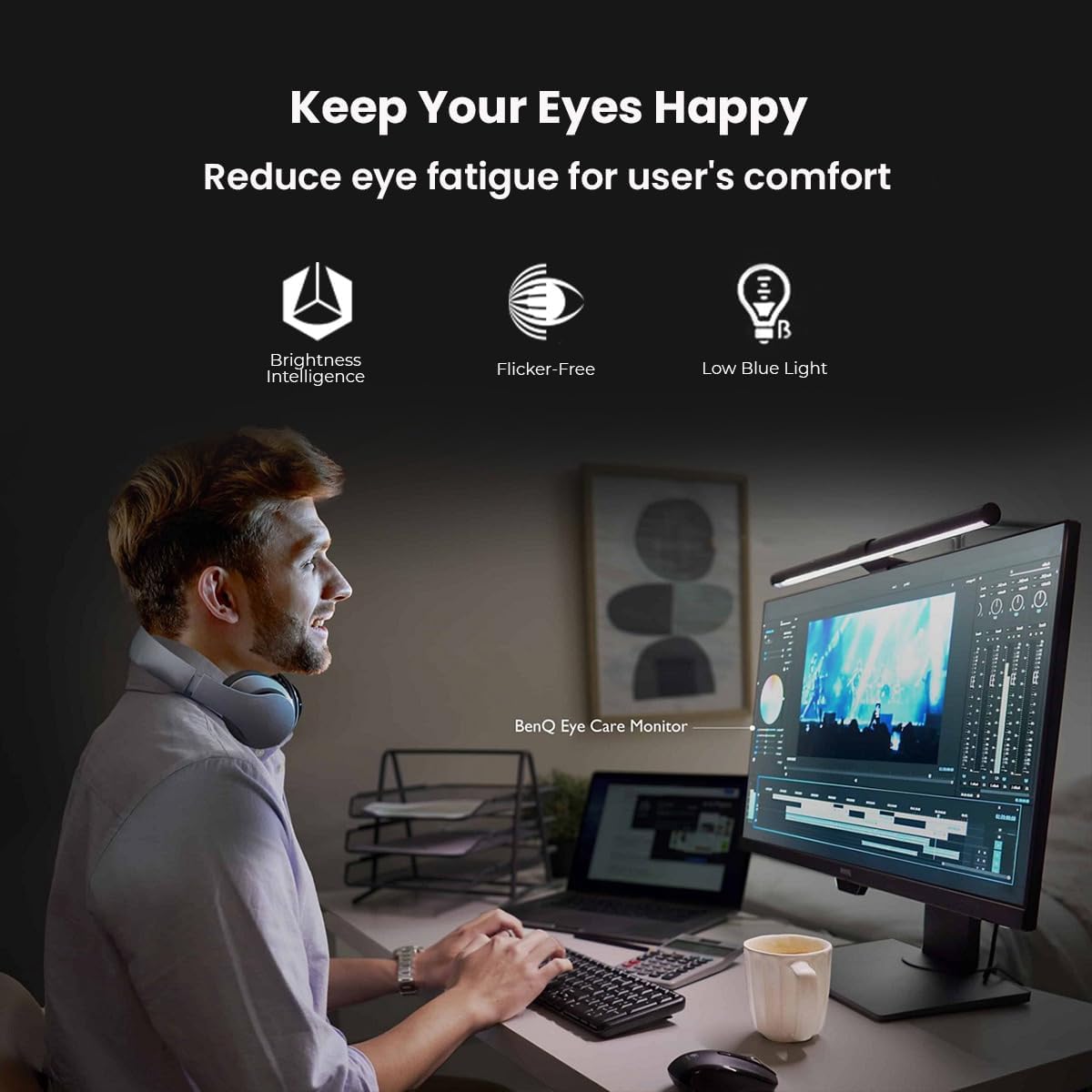 BenQ GW2480 Computer Monitor 24" FHD 1920x1080p | IPS | Eye-Care Tech | Low Blue Light | Anti-Glare | Adaptive Brightness | Tilt Screen | Built-In Speakers | DisplayPort | HDMI | VGA,Black