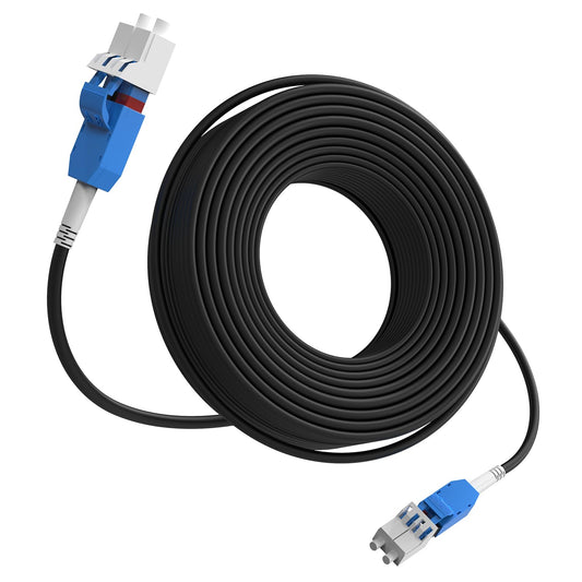 30M/100FT LC to LC Armored Outdoor Fiber Optic Cable, Single Mode Duplex 9/125μm SMF Fiber Patch Cord, OS1/OS2 Compatible, Black LSZH Jacket, Uniboot Jumper for FTTH, Data Center, Long-Distance Use