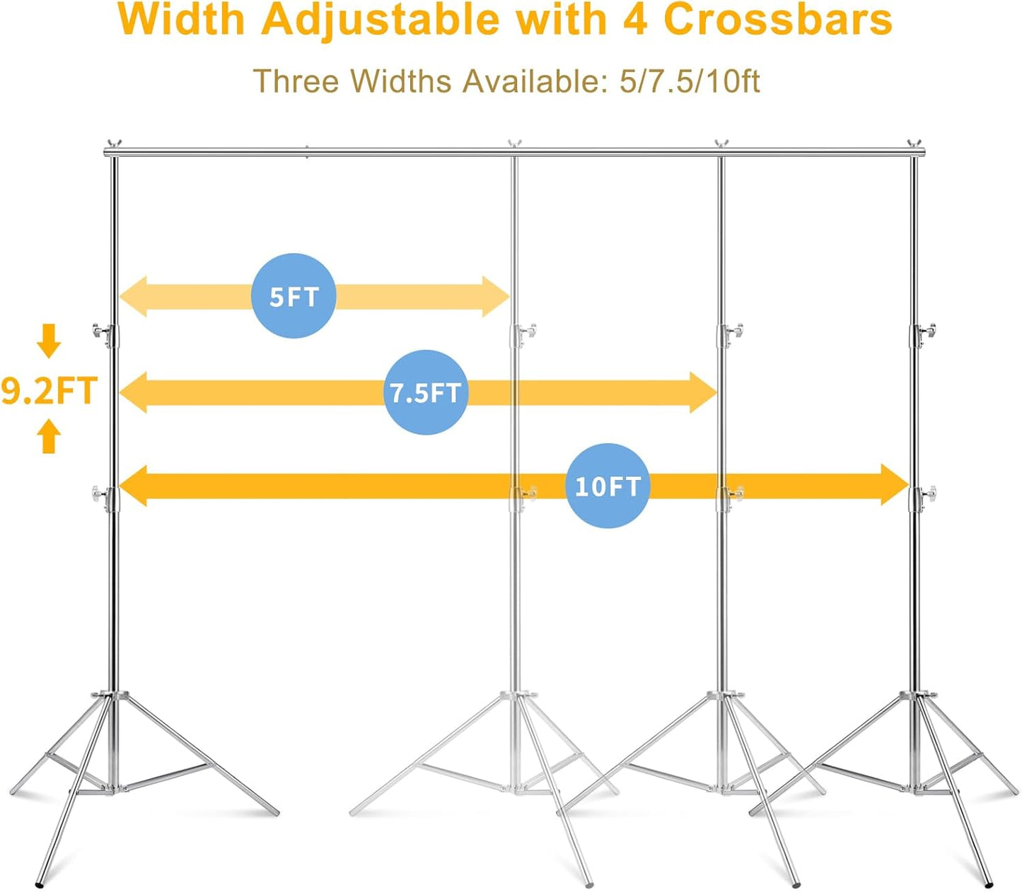 9.2 x 10 Ft Stainless Steel Backdrop Stand Heavy Duty, MSKIRA Adjustable Backdrop Stand Background Support System Kit for Photography, Parties, or Weddings with Clamps, Carry Bag