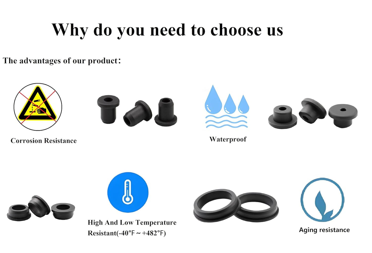 2 pcs 2-1/2" Drill Hole，2-1/16" ID Black Silicone Top hat Rubber Grommets for Wiring，Automotive，Firewall，Hole Plug，Desk，Screw，Water and Gas Pipe，Drain，House Siding，Cable Bushing，Glass，Wire Plug