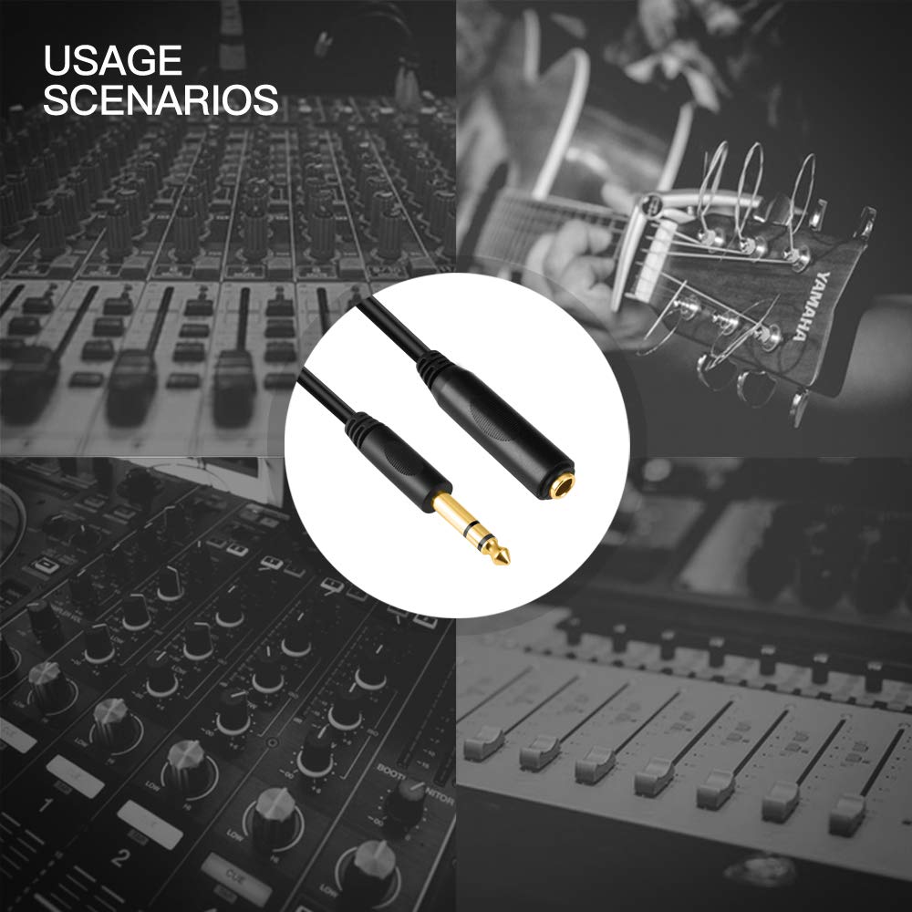 Devinal 6.35mm 1/4" inch TRS Plug Male to 1/4 Female Headphone Guitar Extension Cable Cord, Gold Plated Audio Cable Stereo Extender, 6 feet (1.8 M)