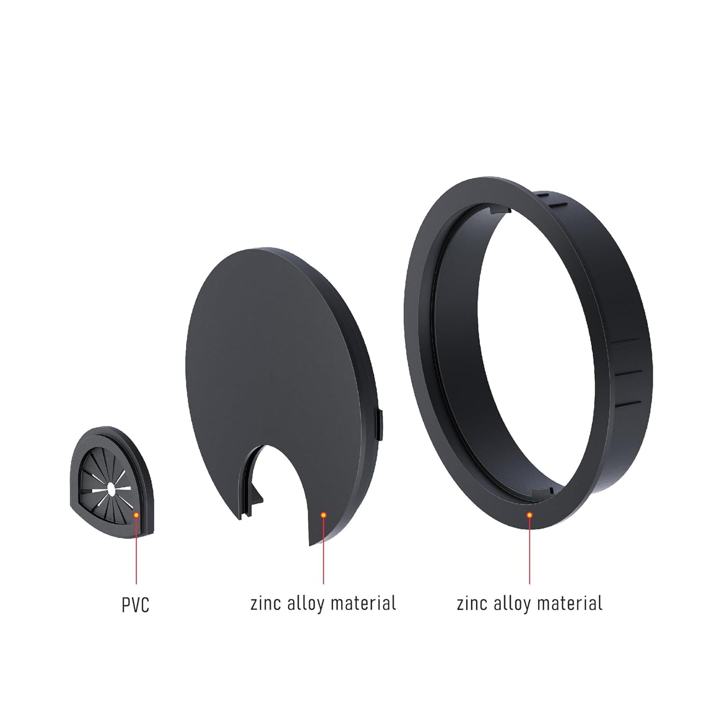 Desk Grommet 3-1/8 Inch 80mm, Zinc Alloy Computer Desk Wire Hole Cover, Office Desktop Cord Cable Hole Metal Ring, Black