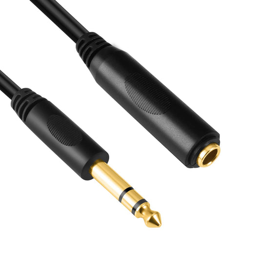 Devinal 6.35mm 1/4" inch TRS Plug Male to 1/4 Female Headphone Guitar Extension Cable Cord, Gold Plated Audio Cable Stereo Extender, 10 feet (3 M)