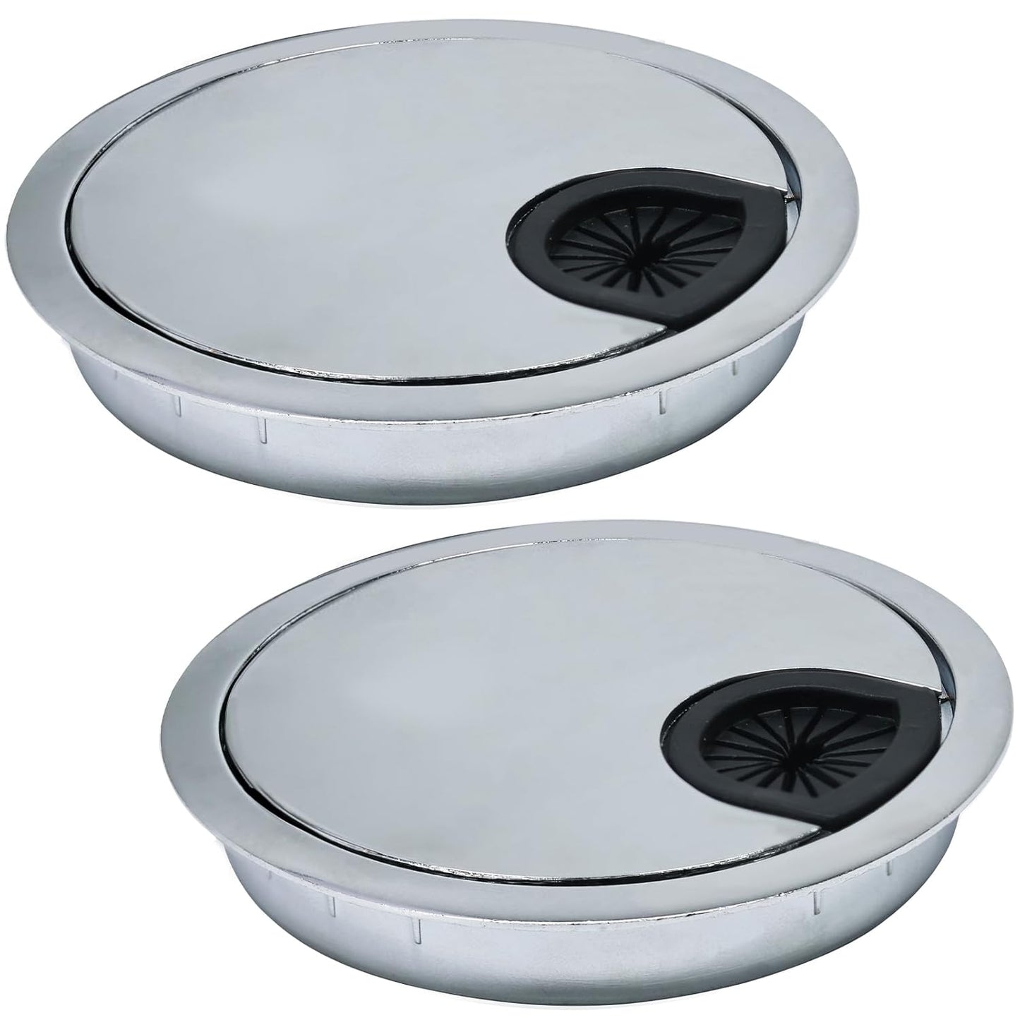 2 Pcs Desk Grommet 2-3/8" / 60 mm, Desk Cord Hole Cover, Cable Grommet Metal Zinc Alloy Materilal, Desk Hole Grommet for Home & Office Pc, Detachable Cable Cord Organizer-Bright Silver