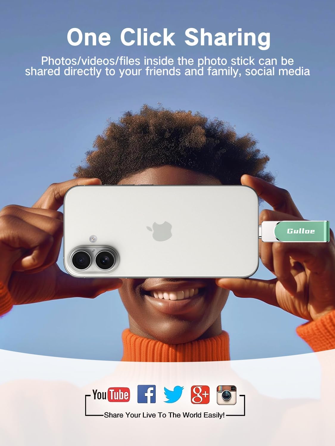 Gulloe 32GB Flash Drive Intended for iPhone, Memory Stick Storage for Photos and Videos Backup, Compatible with iPhone iPad Android PC, Plug and Play, No Application Required (Light Green)