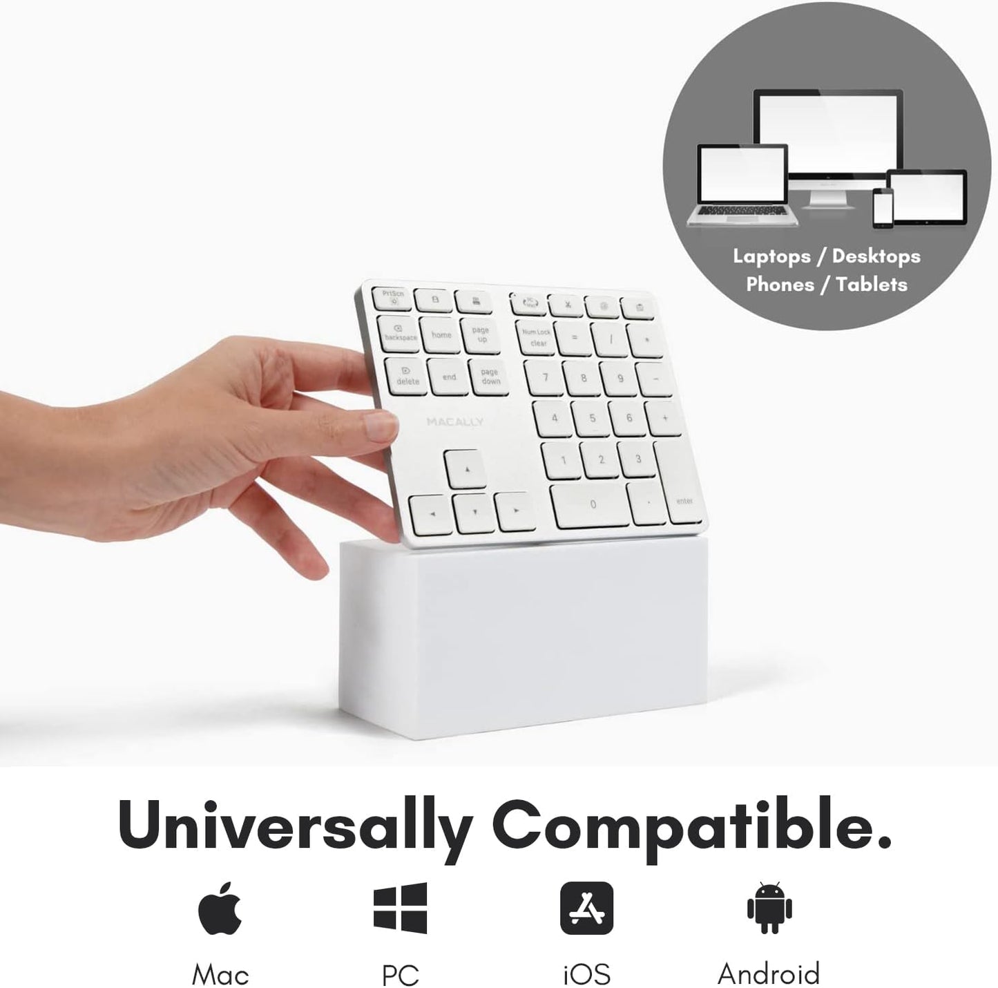 Macally Bluetooth Number Pad for Laptop - Rechargeable Wireless Numeric Keypad - Slim 35 Key Wireless Number Pad for Data Entry, 10 Key Numpad Compatible with Mac, MacBook, iPad, PC Desktop, Windows