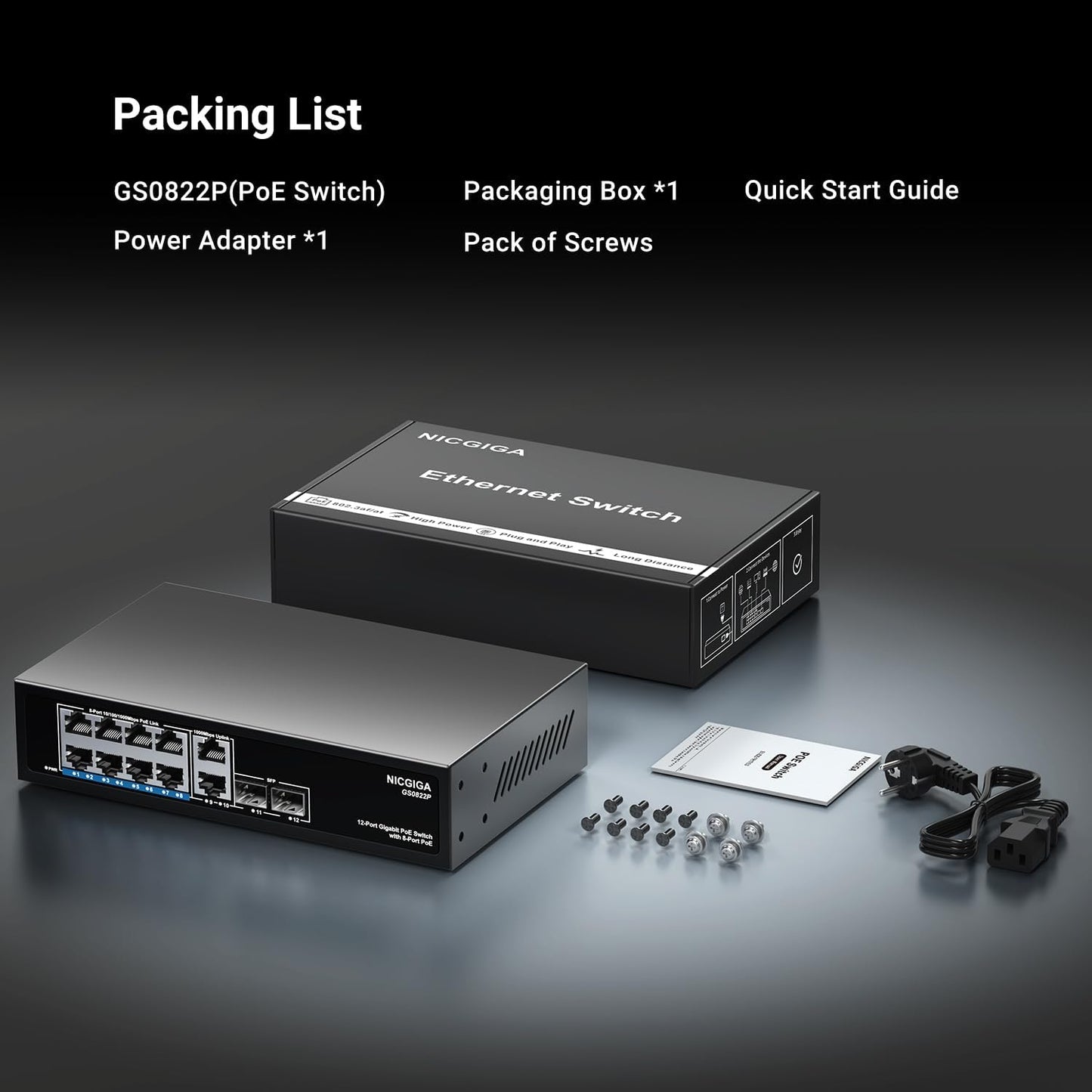 12 Port Gigabit PoE Switch Unmanaged with 8 Port IEEE802.3af/at PoE+@120W, 2 x 1000Mbps Uplink + 2 x 1G SFP, NICGIGA 8 Port Network Power Over Ethernet Switch, Desktop/Wall-Mount.