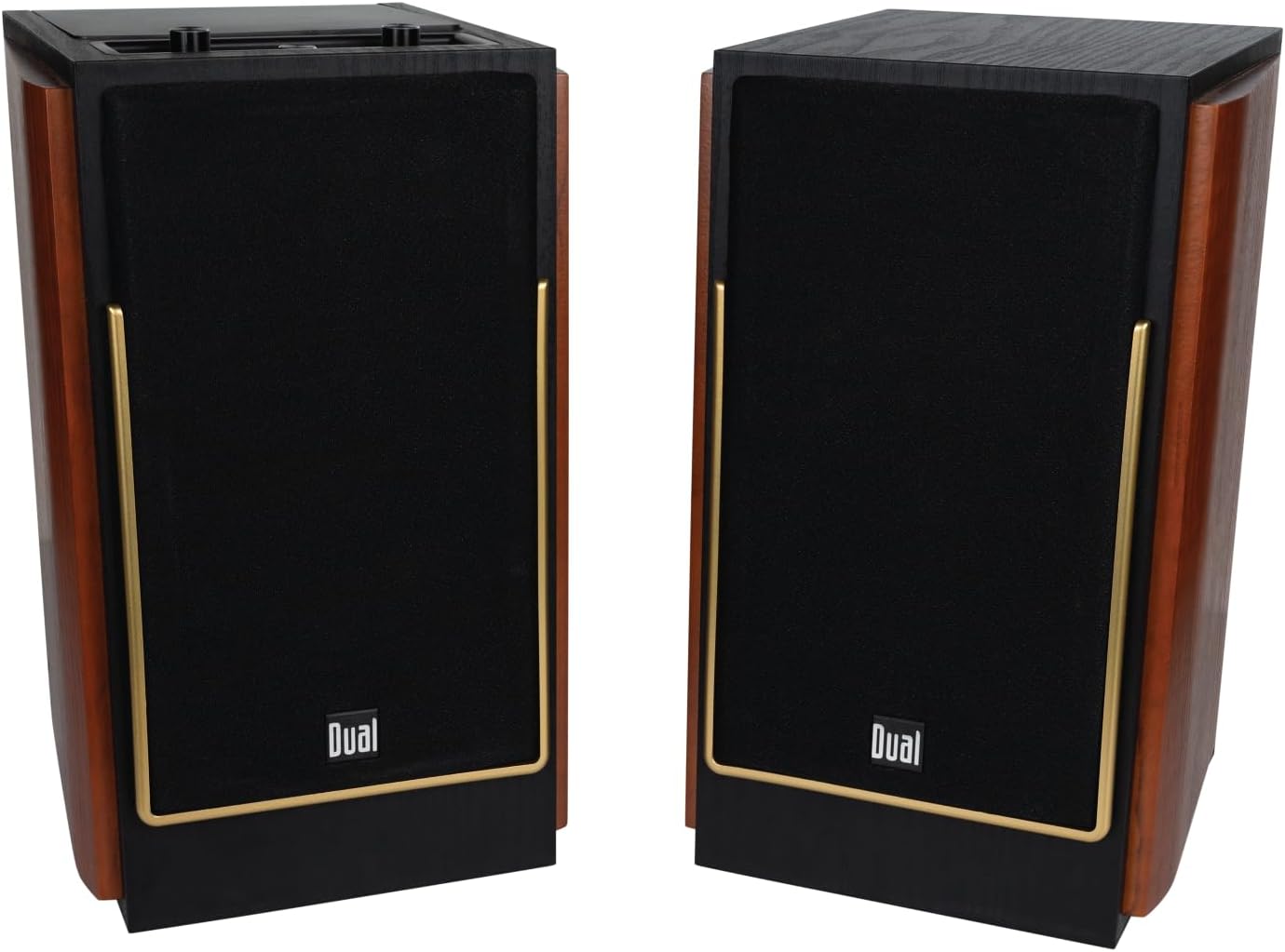 Dual Electronics LUHSL20B Cherrywood and Black 2-Way Bookshelf Speakers with Bluetooth | Home Stereo, PC | Loud & Deep Rich Bass | Wireless Remote Control | Smart Speaker Dock | Sold in Pairs
