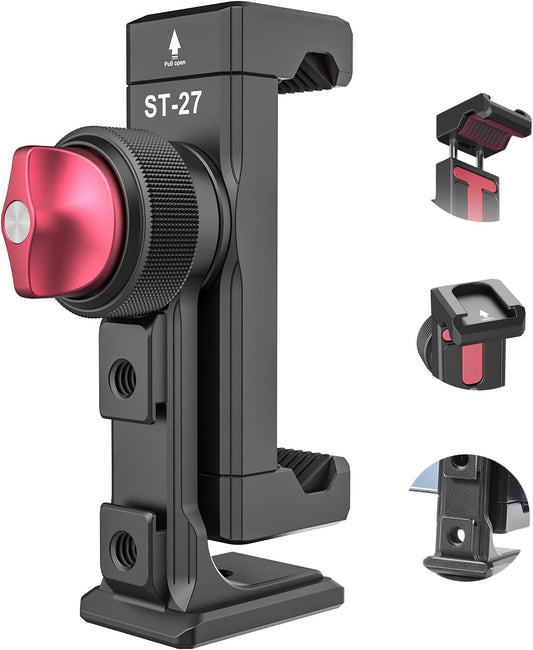 ULANZI ST-27 Phone Tripod Mount, 360° Metal Phone Holder for Tripod w 3 Cold Shoes & Arca Port, Versatile Smartphone Adapter for iPhone 17 16, Desktop Tripods, and Live Streaming/Vlogging Setup