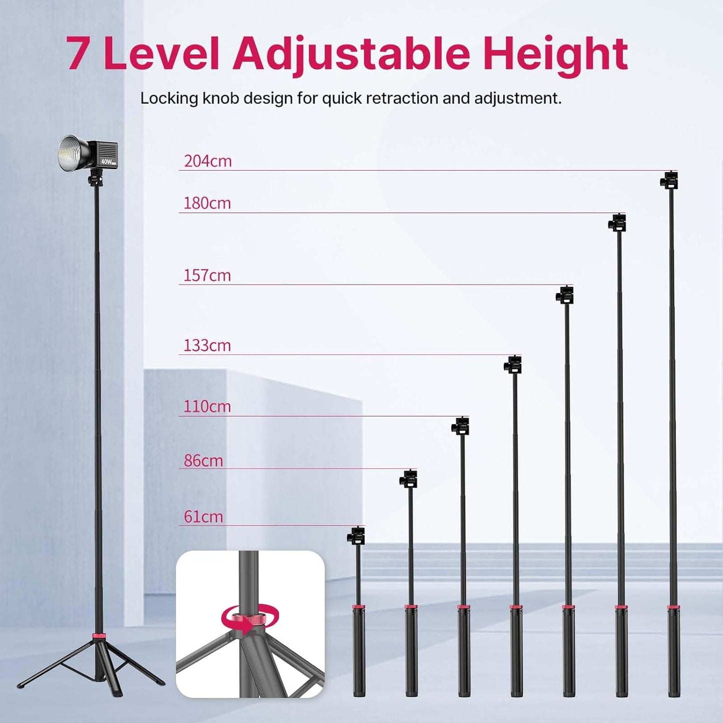 VIJIM MT-79 Extendable Photography Light Stand, 81" Portable Adjustable Light Tripod with 1/4" Screw, 360° Ball Head Camera Phone Tripod for Continute Output Lighting, Webcams, Cameras,for Pocket3