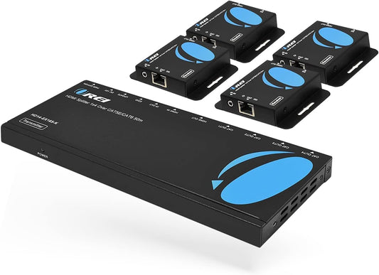 OREI 4K 1x4 HDMI Extender Splitter Over CAT6/7 Ethernet Cable Up to 4K@30Hz upto 165 ft-1080P@60Hz upto 230 ft, IR control, EDID, HDMI Loop Out (HD14-EX165-K)