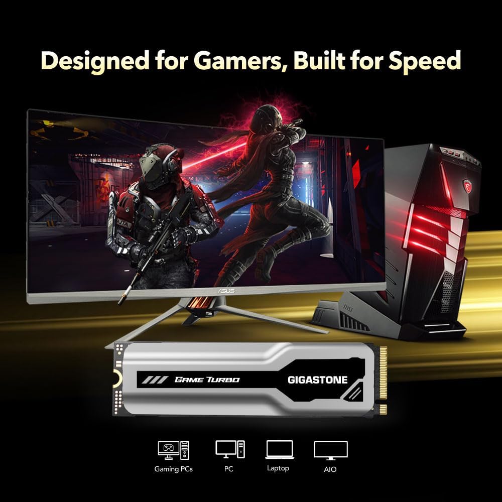 Gigastone M.2 SSD 500GB PCIe 3.0 NVMe SSD 3,000MB/s Internal Gaming Solid State Hard Drive Turbo Speed Heatsink Cooling Heat Dissipation PC Laptop Storage for Gamers Video Editing Creators
