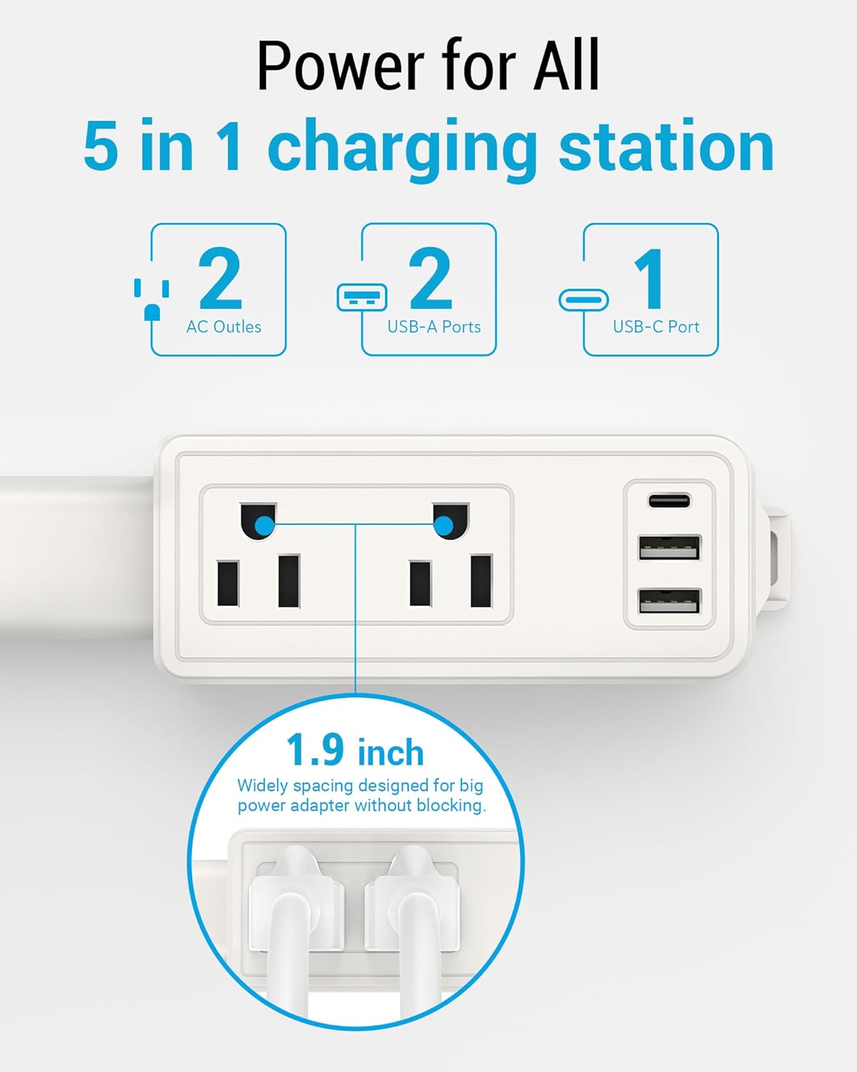 Outlet Extender Stick | Free Combination | USB-A, USB-C Port, 2 AC Outlets, Extend 9” to 36”, 360° Combine| Plug Extender | Put Behind Nightstands, Sofa, Bed, Cabinet etc.