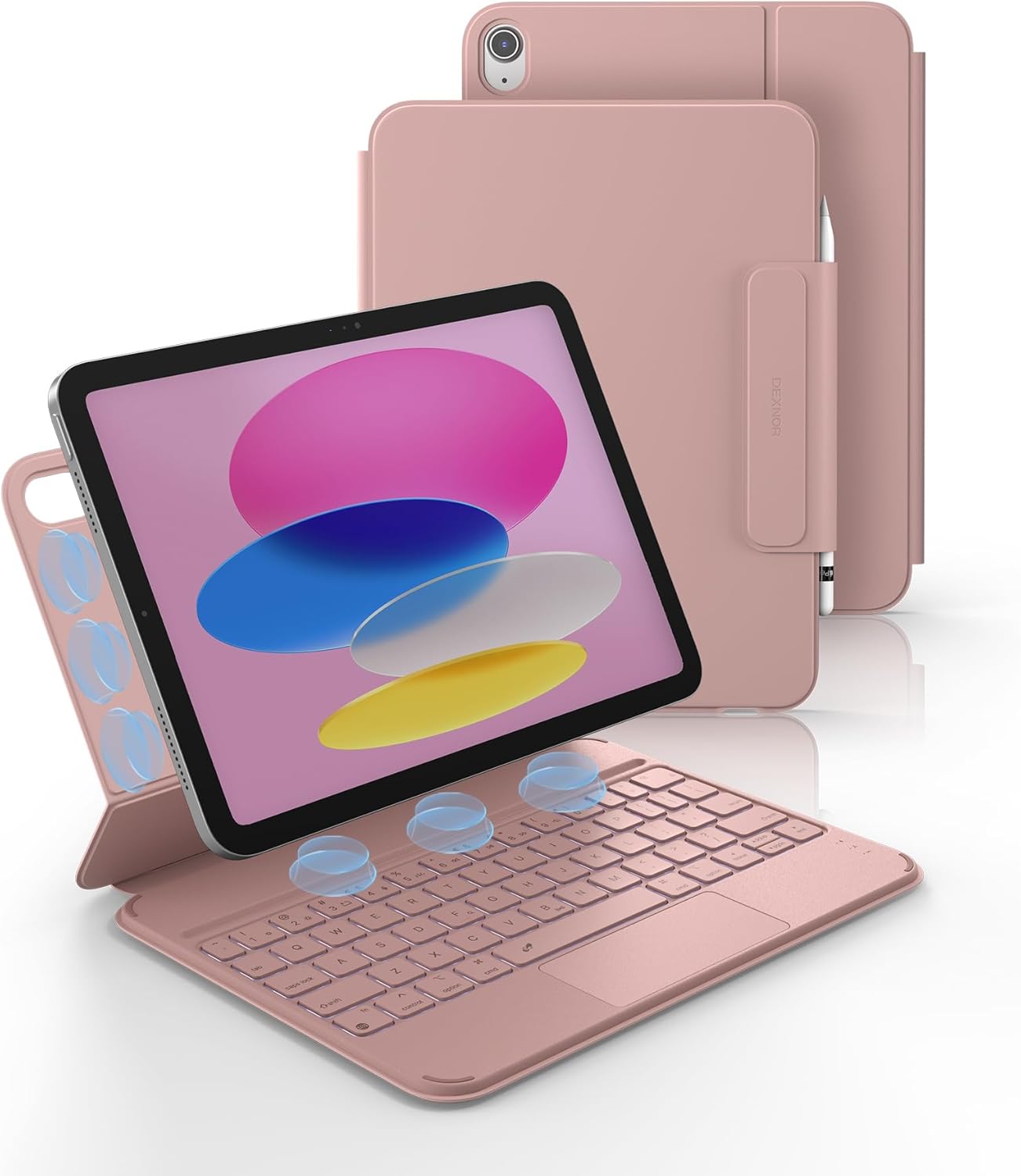 Dexnor for iPad (A16) 11th/10th Generation Case with Keyboard Ultra-Light Magnetic Detachable Folio Keyboard Cover Multi-Touch Trackpad Backlit for iPad 10th Gen 10.9" (2022)/11th Gen (2025), Pink