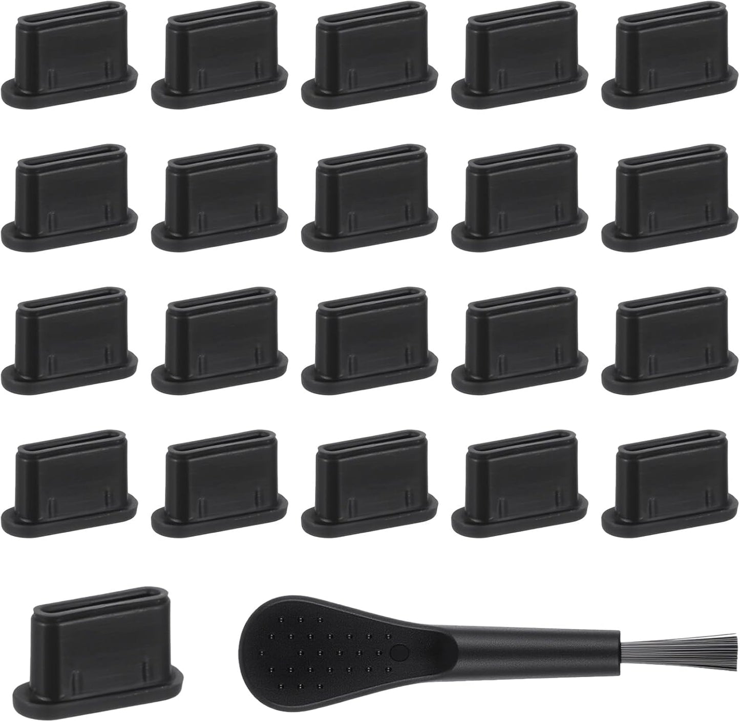 20 PCS USB C Dust Plug, Black Silicone Type C Anti Dust Plugs with Cleaning Brush Cover Type C Port Protector Cap Charging Port Dust Plug Cover for Most Type C Mobile Phone Tablet Accessories
