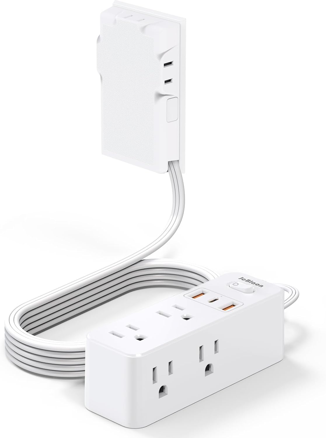 Power Strip Surge Protector with Flat Extension Cord Outlet Cover 6 AC Outlets(3 Wall Outlets Extender) 3 USB Ports (2USB C), 1050 Joules, Multi Plug for Home Office College Dorm Room Essential