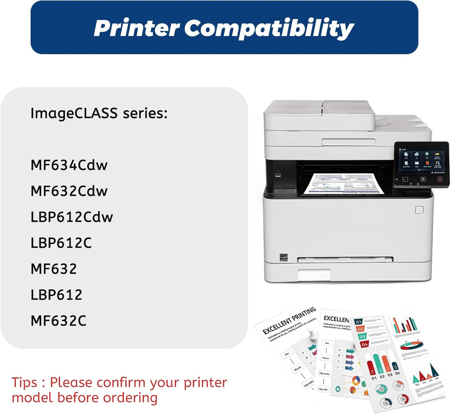 045 MF632Cdw Toner Cartridge,Replacement for Canon 045H CRG-045 for Color ImageCLASS MF634Cdw LBP612Cdw LBP613Cdw MF632 MF634 Series Printer Tray,No Fading,No Streak,Black Cyan Yellow Magenta 4 Pack