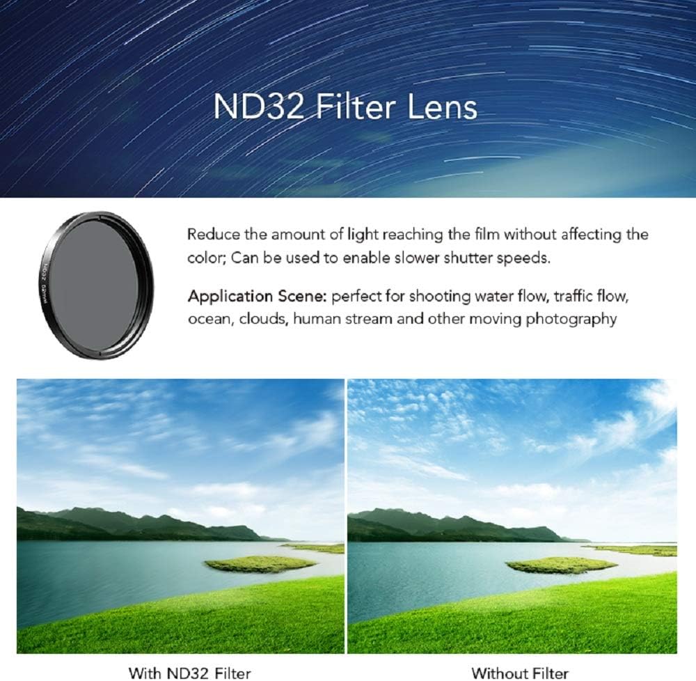52mm Phone Camera Lens Kit Graduated Color Filter Accessory Kit - Four Color Lens, Star, CPL Filter, ND32 Filter Compatible with iPhone 15 14 Pro Max 13 12 11 & Canon Nikon Sony Cameras