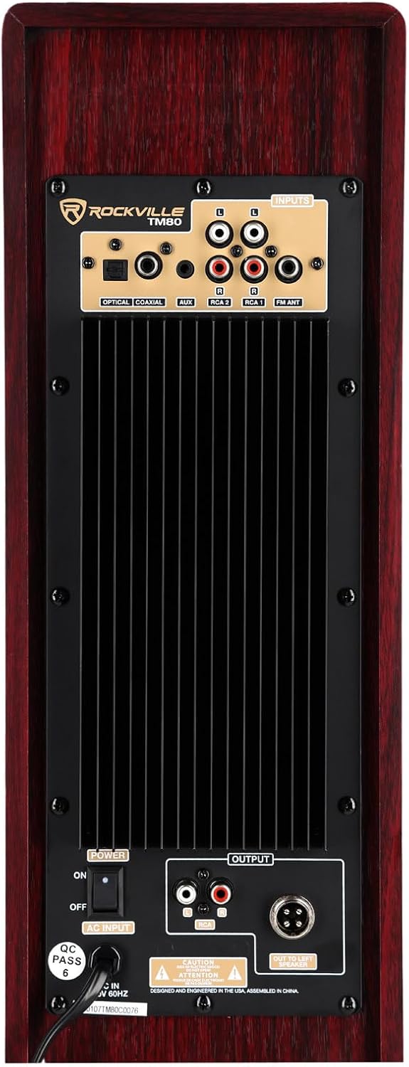 Rockville TM80C Powered Home Theater Tower Speaker System, Cherry Wood, 800W, 8" Subwoofers, Bluetooth, USB/SD Playback, FM Radio, Remote Control, Karaoke Ready, Perfect for Home Entertainment