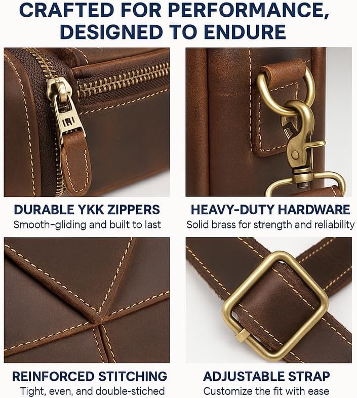 Luxorro Full Grain Leather Briefcase for Men, Top Choice Gifts, Handcrafted Laptop Bag with Multiple Compartments and Brass Hardware, Fits 15.6 Inch Laptop