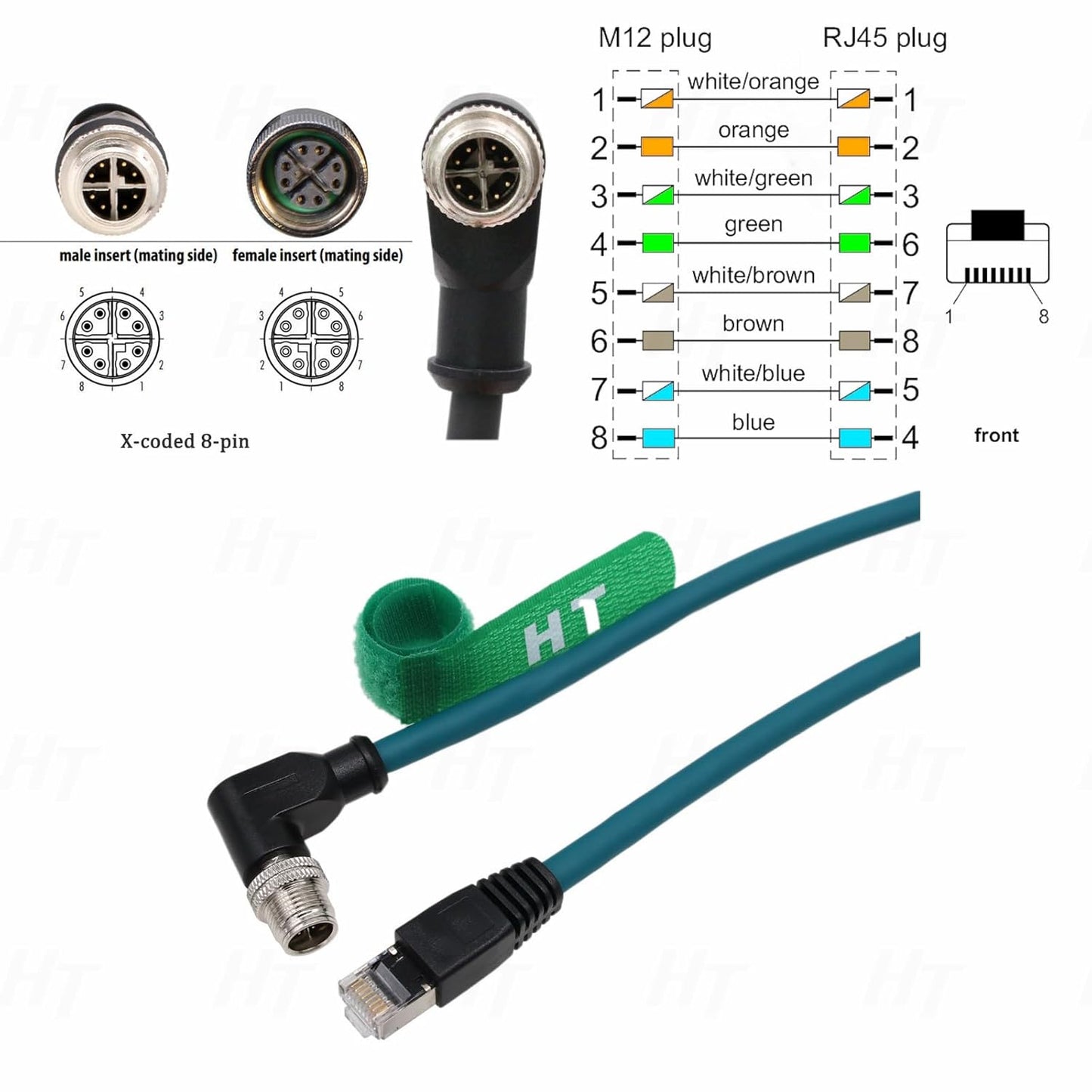 M12 Ethernet Cable for Microscan Hawk MV-4000 Cognex 2800 370 Camera Sensor Reader, 8 Pin X Coded to RJ45 CAT-7e (8m)
