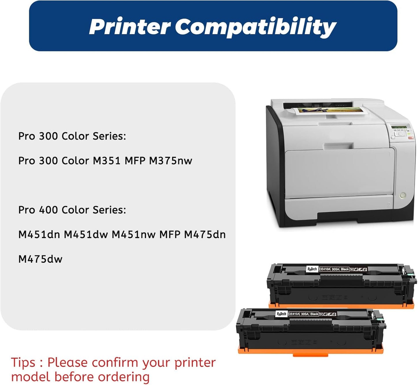 305A Black Toner Cartridge,Compatible for HP 305X CE410A CE410X for HP Laserjet Pro 400 Color M451dn M451nw M475dn M475dw M451dw M375nw Pro 300 M375nw M451 M475 M351 Printer, ( 2 Pack )