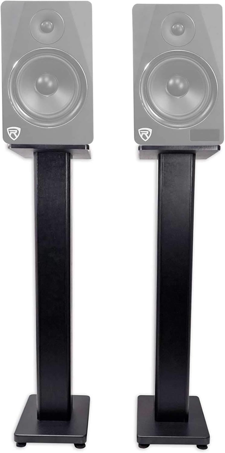 Rockville Pair RHTSB 36 Inch Bookshelf Speaker Stands, High-Performance Wood, Cable Management, Dual Platform Sizes, for Home Theater and Studio Monitors