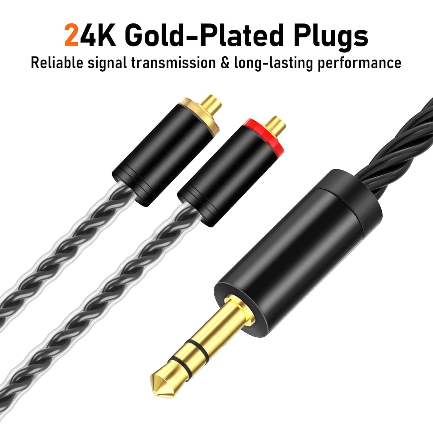 Premium HiFi IEM Cable - Silver-Plated 3.5mm to MMCX Cord, Lossless-Sound in-Ear Monitor Cables for Vibes 201/202, Shure SE215/315/425/535/846-Black (HC001)